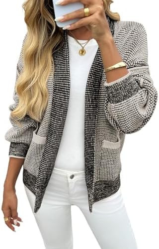 Saodimallsu Womens Open Front Cardigans Waffle Knit Sweaters with Pockets | Amazon (US)