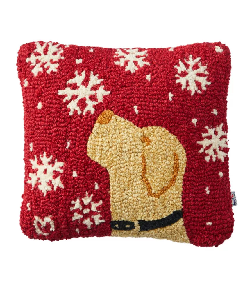 Wool Hooked Throw Pillow, Snowflake Yellow Lab, 14" x 14" | L.L. Bean