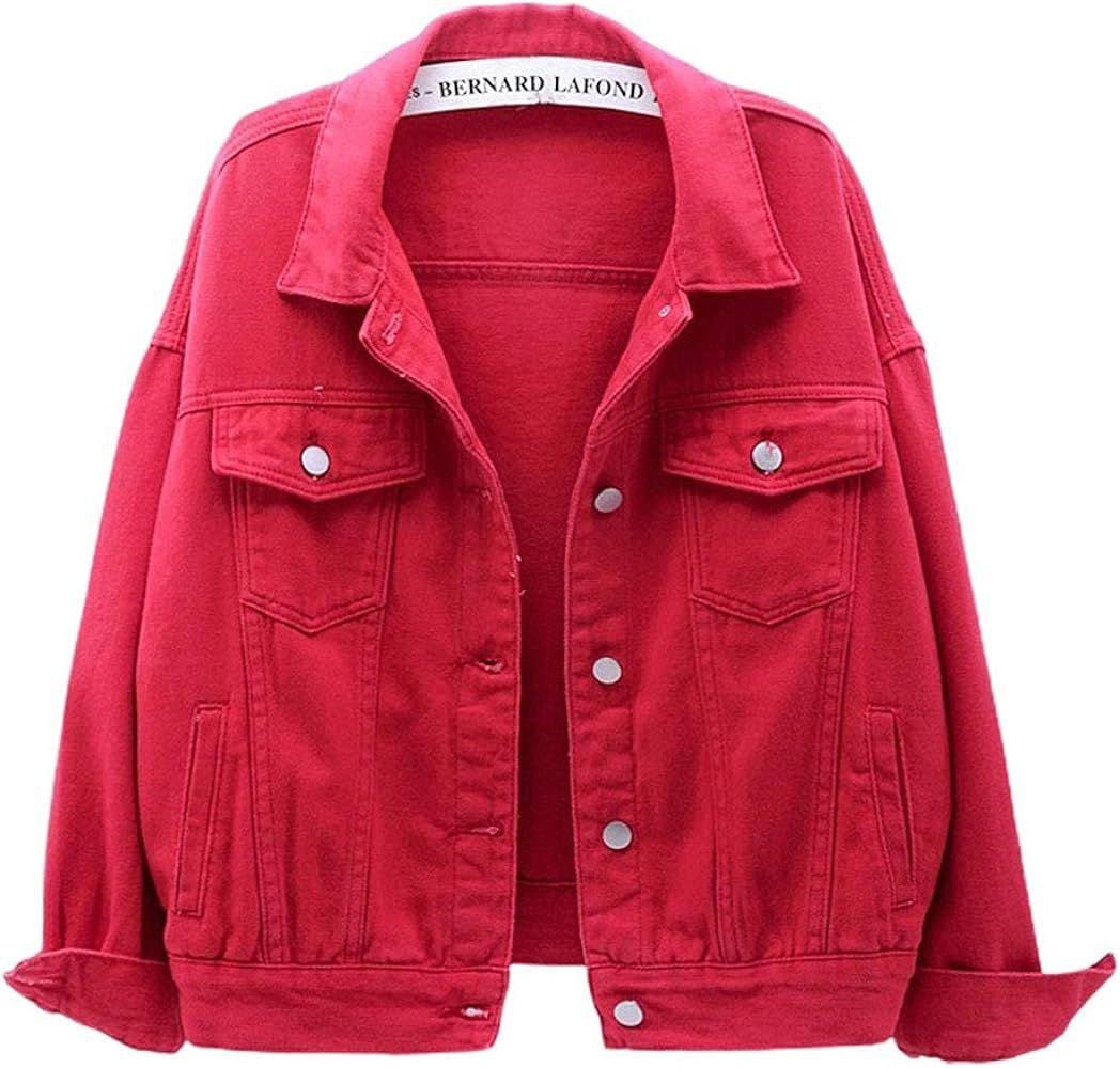 ebossy Women's Candy Color Denim Jacket Relaxed Fit Casual Jean Trucker Jacket | Amazon (US)