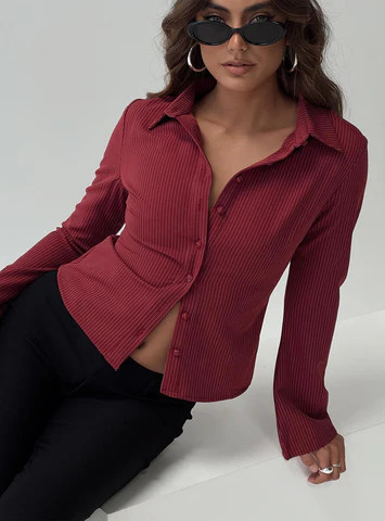 Anni Pinstripe Shirt Red | Princess Polly US