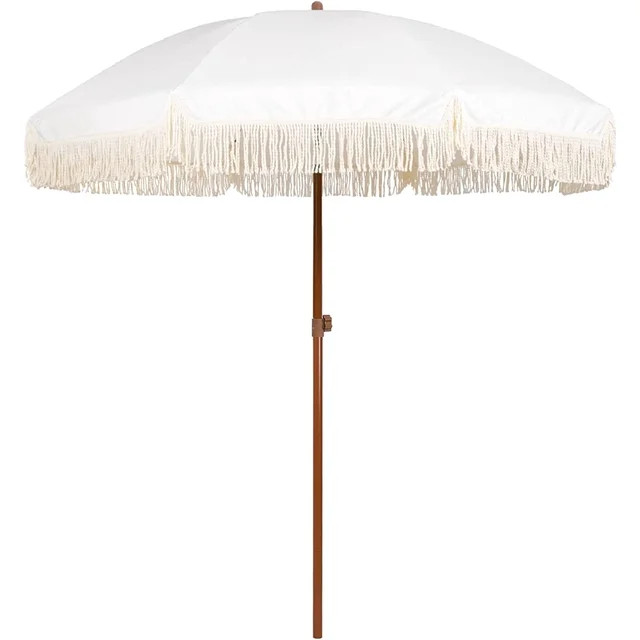AMMSUN 7ft Patio Umbrella with Fringe Outdoor Tassel Umbrella UPF50+ Tilt Sun Shelter,White Cream | Walmart (US)