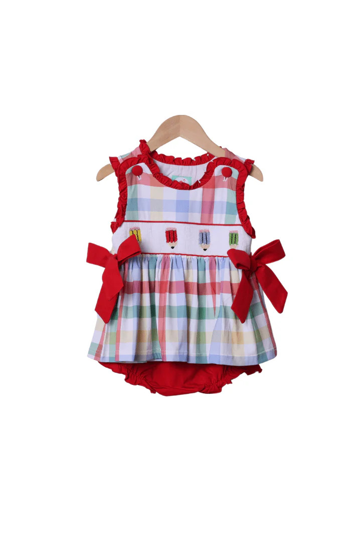 Smocked Pencils School Plaid Bloomer Set | The Smocked Flamingo