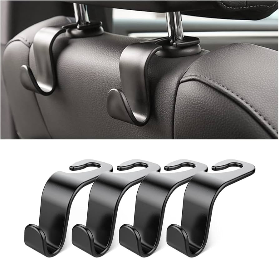 Car Back Seat Headrest Hooks, 4 Pack Black Stylish Back Seat Hanger for Car Handbag Clothes Coats... | Amazon (US)