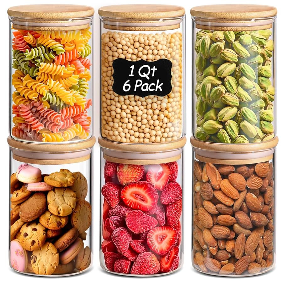 ComSaf 1 Qt Glass Storage Containers with Lids, Glass Jars with Lids, Clear Food Storage Jar, Rou... | Amazon (US)