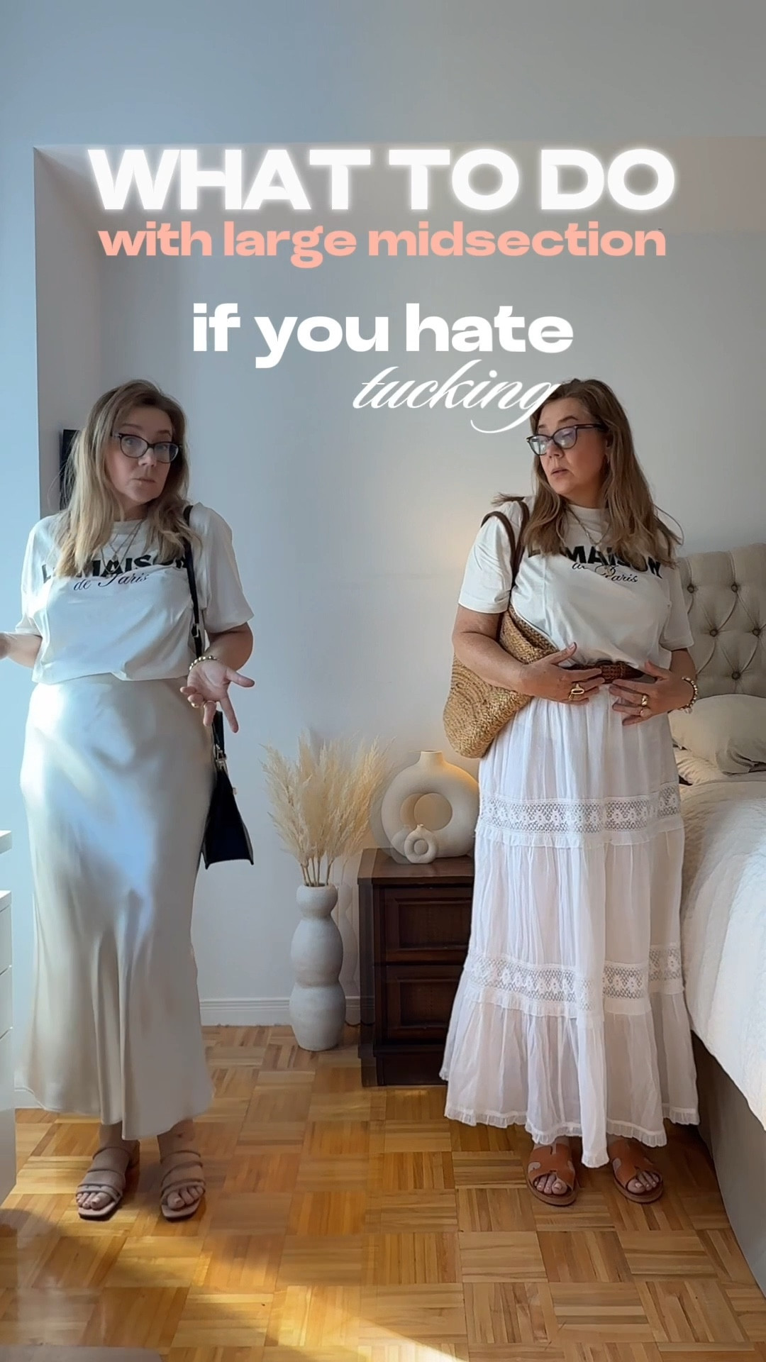 If your midsection prevents you from tucking your shirt, don’t just leave it hanging down. All it does is highlighting the widest part of the hips. Try this instead:
- half-tuck your shirt on the back
- or tie it on a side with a hair band
- or tie one end on the side because the asymmetry makes figure look longer.
Will you try these tips? Comment below.
Save for inspiration and follow for more easy tips on style and beauty for women over 40.
 

#LTKmidsize #LTKcurves #LTKover50style