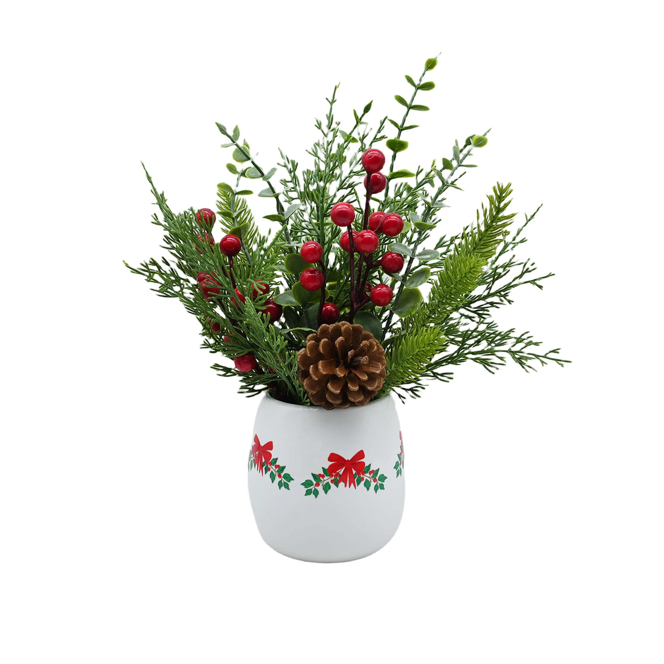 Artificial Plants and Berries in White Ceramic Pot Christmas Decoration, 13.5", by Holiday Time | Walmart (US)