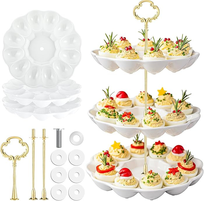 3 Tier Ceramic Easter Deviled Egg Platter 36 Hole Deviled Egg Tray Container, Detachable Eggs Hol... | Amazon (US)