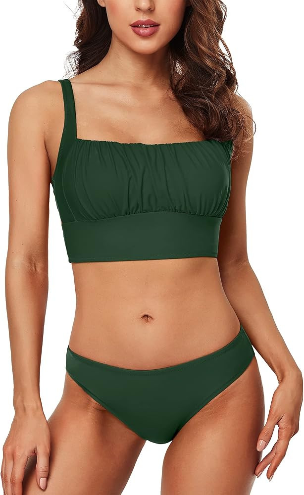 Charmo Push Up Bikini Swimsuits for Women High Support Bikini Tops Mid Rise Bikini High Cut Bathing  | Amazon (US)
