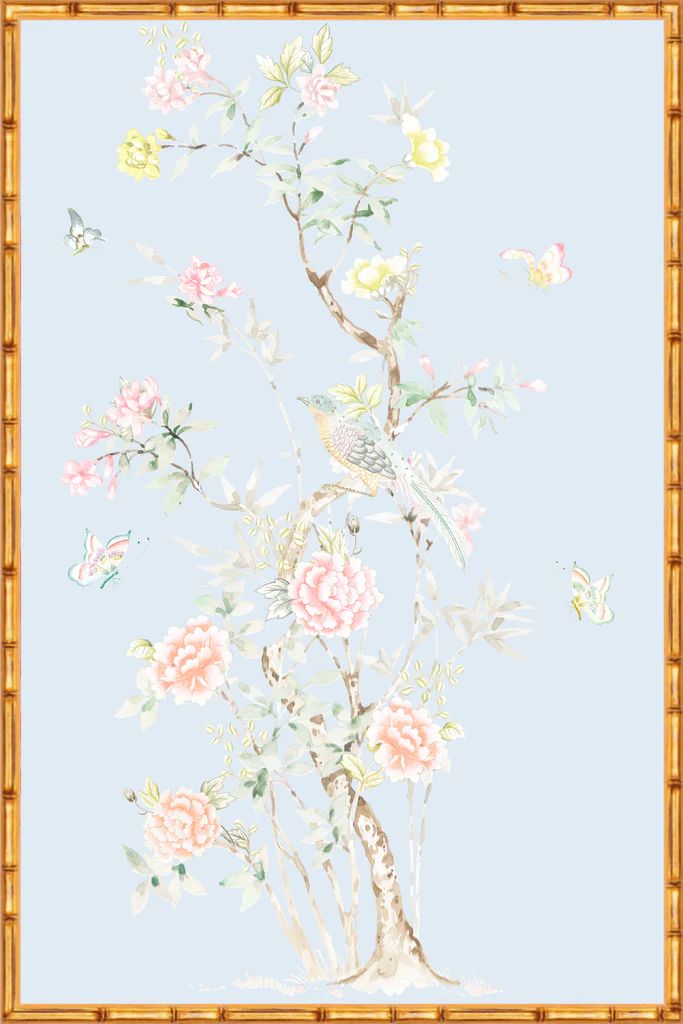 "Chinoiserie Garden 1" Framed Panel in "Sky" by Lo Home X Tashi Tsering | Lo Home by Lauren Haskell Designs