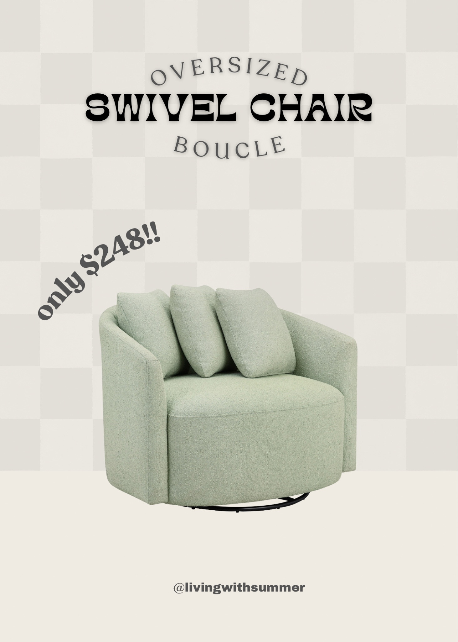 This chair is stunning and the price is unmatched; especially in this size, color and fabric!! It would be perfect for a reading corner, in a nursery for breastfeeding time, accent chairs in a living room and so much more. It comes in cream as well!


Oversized accent chair. Trendy, well loved boucle fabric. Round chair. Throw pillows included. Spinner. Spin chair. Rotating chair. TikTok. Viral. Comfortable. Cozy. Large. Affordable home decor. Walmart home. Drew Barrymore. Beautiful chair. Perfect. Office. Bedroom. Conversation room. 

#LTKMostLoved #LTKhome #LTKsalealert
