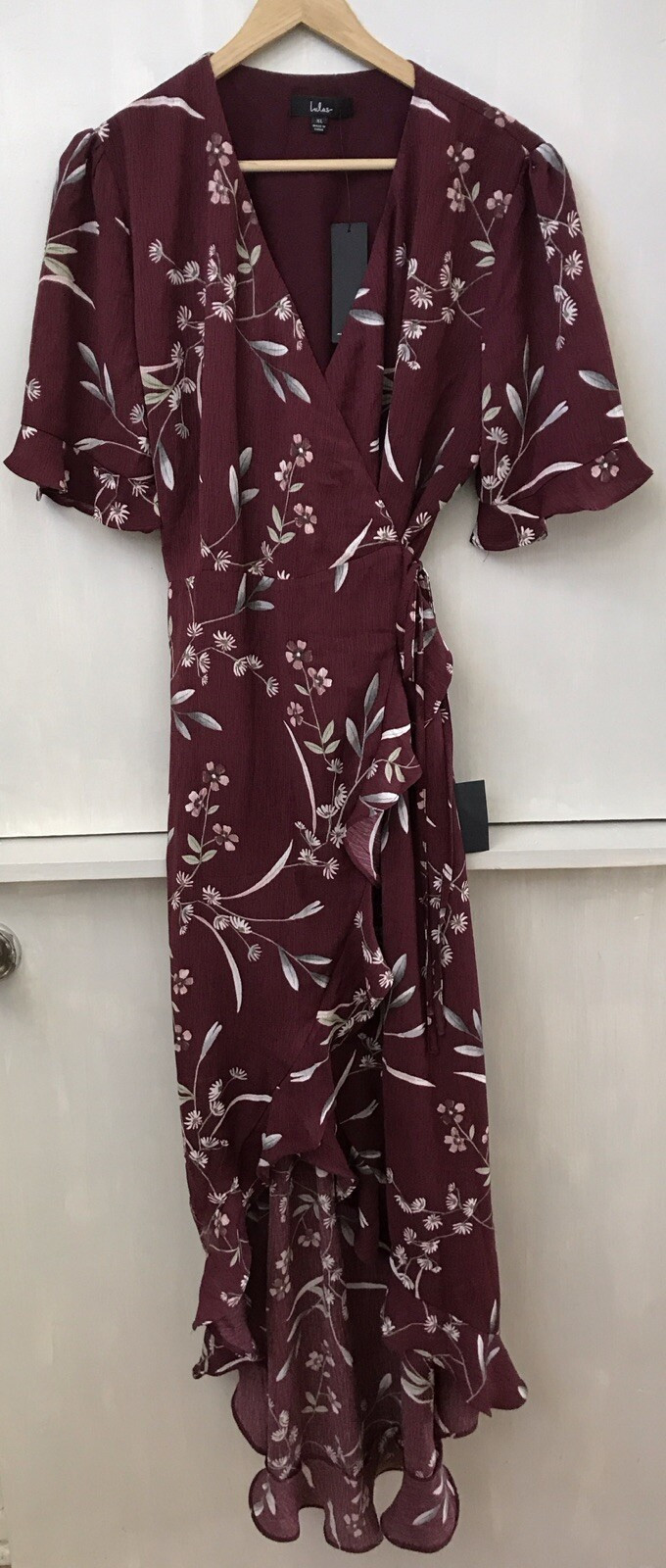 Lulus Wild Winds Burgundy Floral Print High-Low Wrap Dress NWT Size XL | eBay US