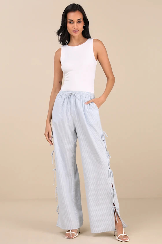 Palila Blue and White Striped Side-Tie Pants | Lulus