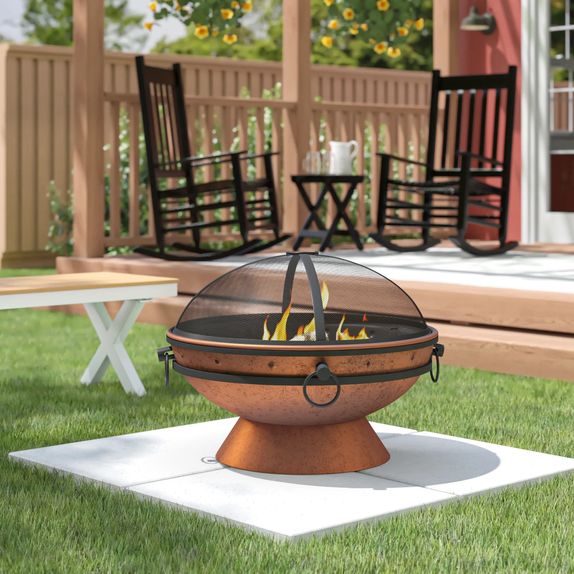 Hurst 30" Round Wood-Burning Copper Finish Raised Outdoor Fire Pit Bowl | Wayfair North America