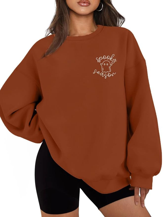 FISCRAT Halloween Spooky Season Oversized Sweatshirt Women Cute Ghost Sweatshirts Fall Embroidere... | Amazon (US)