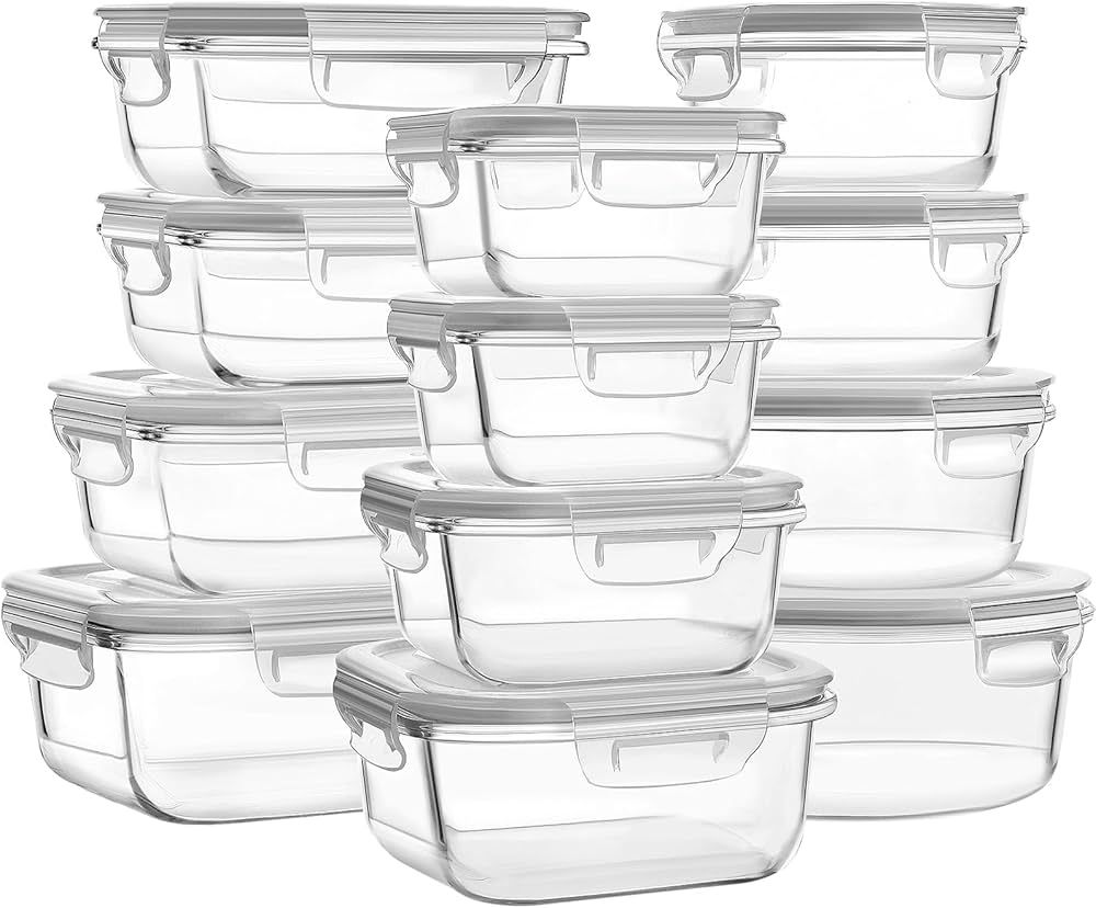HOMBERKING 12 Sets Glass Food Storage Containers with Lids, Glass Meal Prep Containers, Airtight ... | Amazon (US)