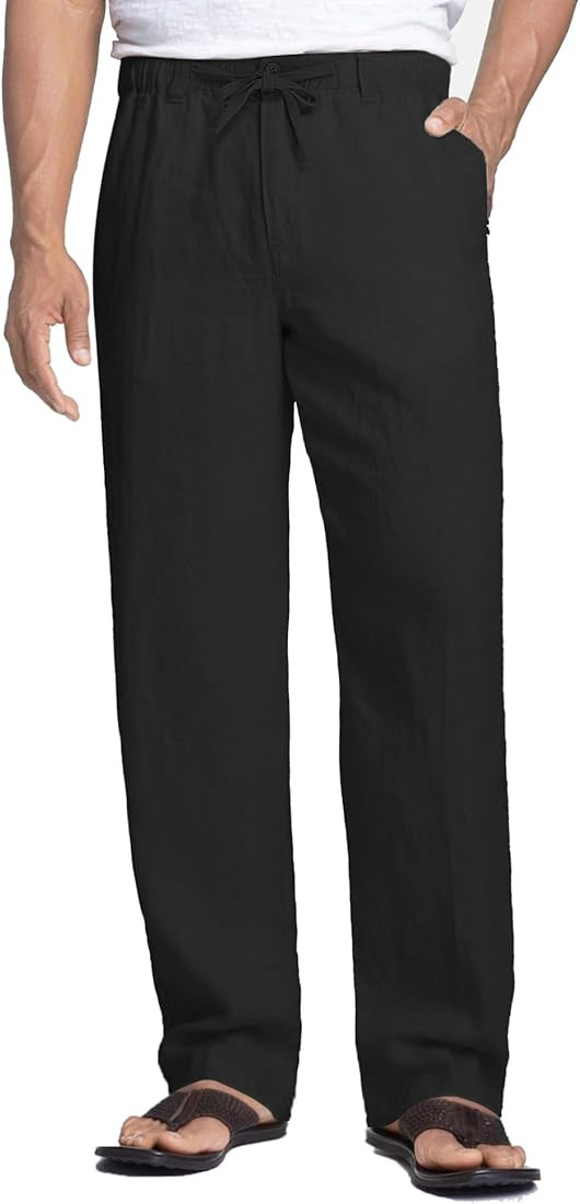 COOFANDY Men's Casual Linen Pants Elastic Waist Drawstring Beach Summer Pants Lightweight Linen T... | Amazon (US)
