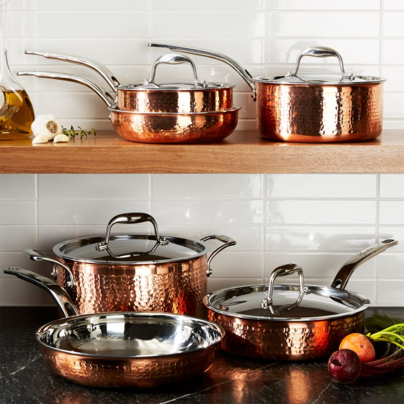 Lagostina Martellata Hammered Copper 10-Piece Cookware Set + Reviews | Crate and Barrel | Crate & Barrel
