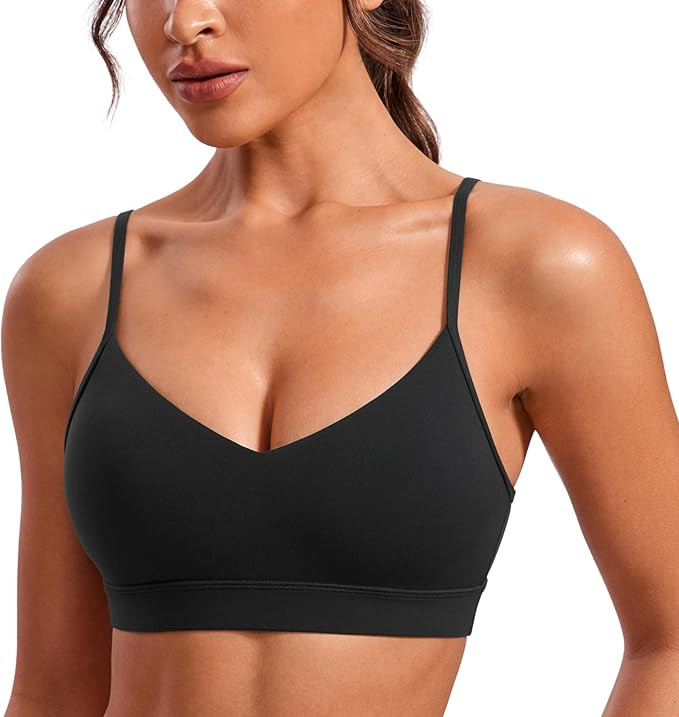 CRZ YOGA Butterluxe V-Neck Sports Bras for Women - Adjustable Thin Straps Padded Yoga Top Basic W... | Amazon (US)
