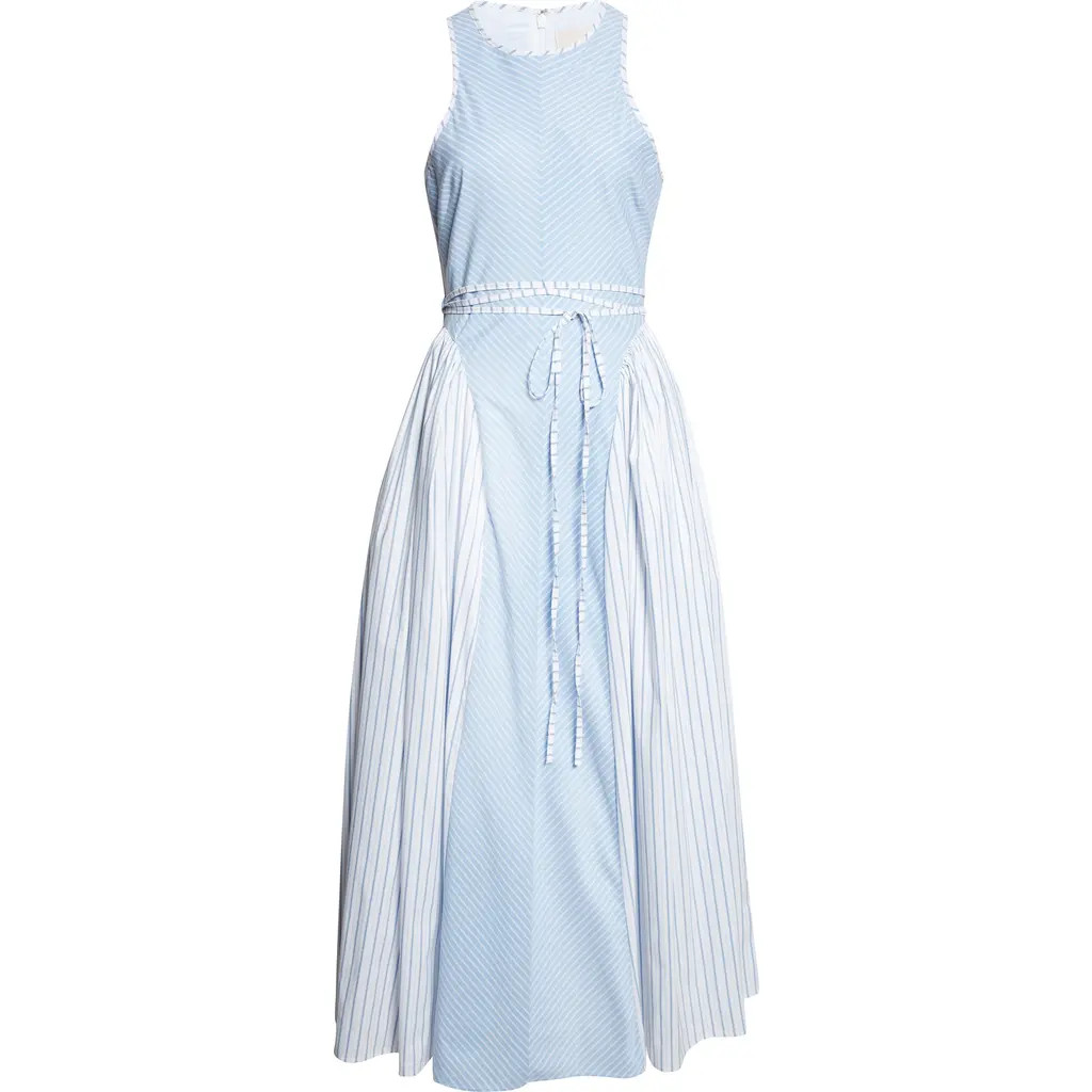 Cinq à Sept Emin Mixed Stripe Sleeveless Cotton Blend Maxi Dress in Cornflower/White at Nordstrom, Size 14 | Nordstrom