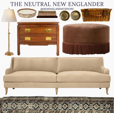 New England Interiors • The Neutral New Englander • Antique Rug, Vintage Nautical Coasters, Basket, Candle, Floor Lamp, Side Table, Ottoman, Vintage Books, Sofa. 💡🤎

TO SHOP: Click the link in bio or copy and paste link in web browser

#neutral #newengland #homeinspo #interiordesign #colonial #antique #coastal #nautical #vintage

#LTKhome