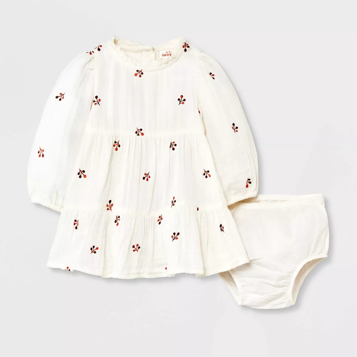Baby Girls' Floral Embroidered Dress & Bottom Set - Cat & Jack™ Cream | Target