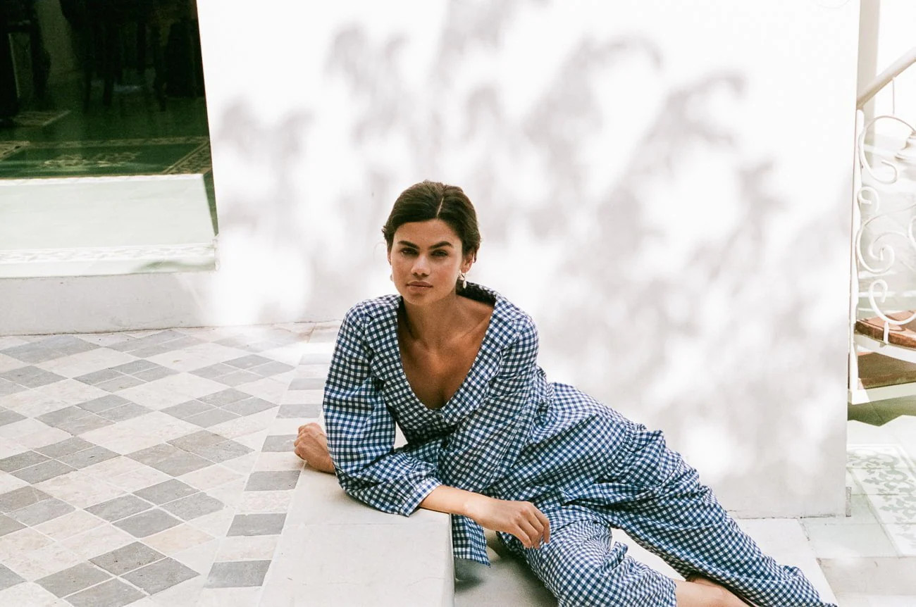 Penelope Sleep Set - Long - Gingham - Navy | Piyama US