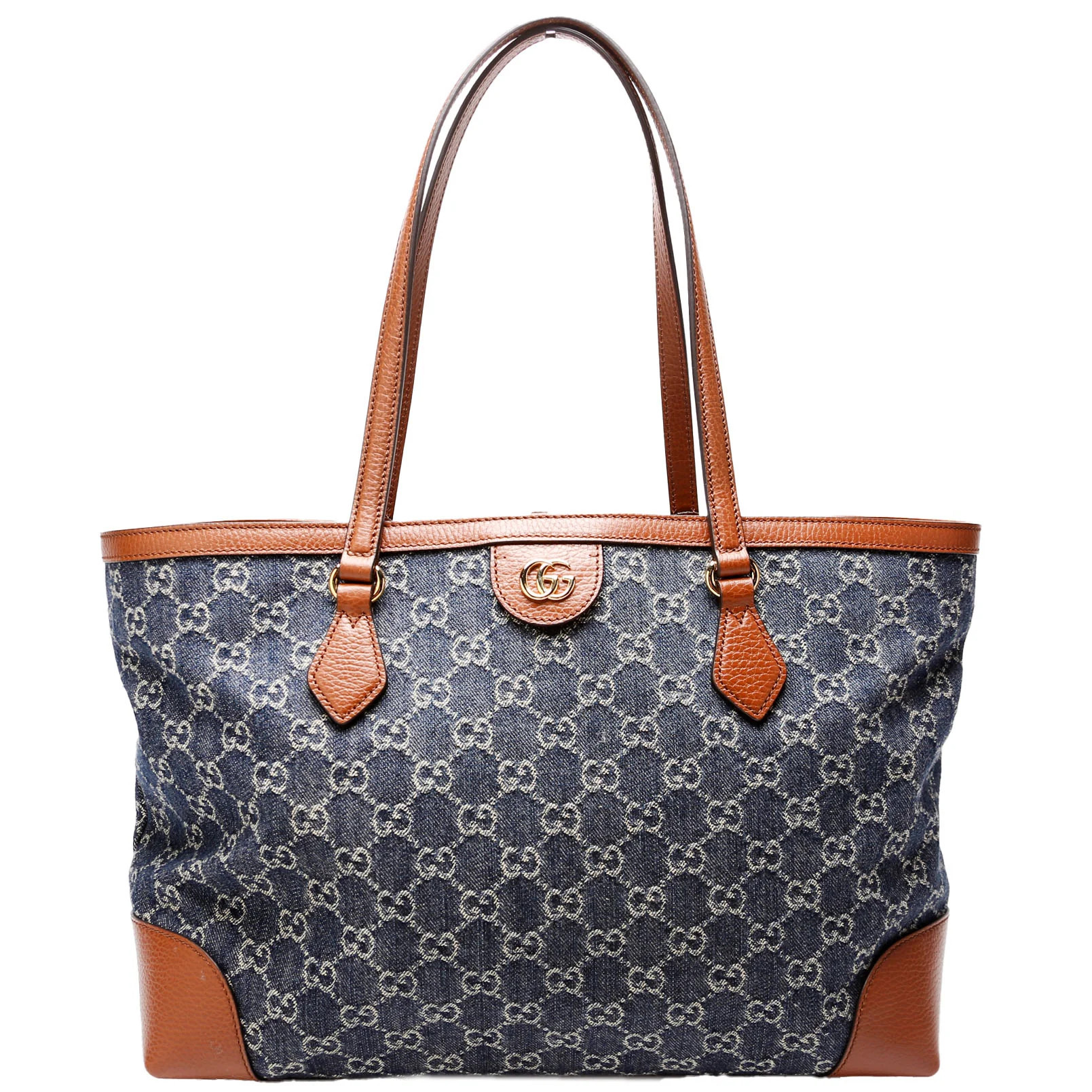 631685 Ophidia GG Denim Tote Blue/Brown | Keeks Designer Handbags