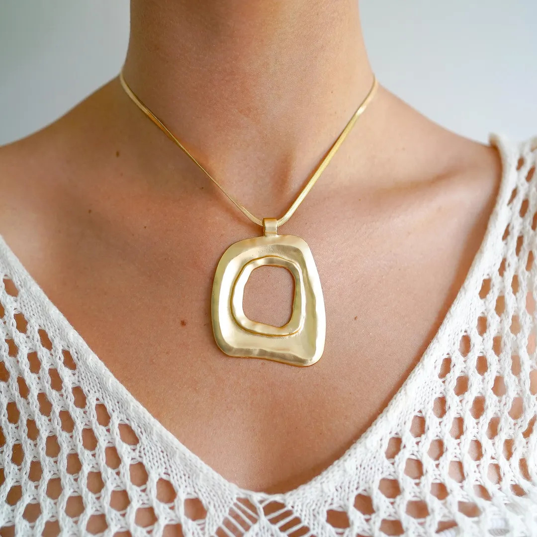 Irregular Square Statement Matte Gold Necklace - Stainless Steel, Snake Chain, Modern Minimalist ... | Etsy (US)