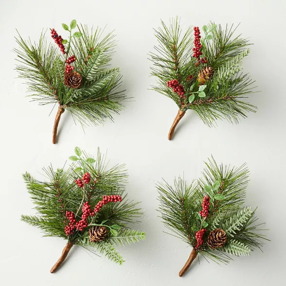 4pc Mini Faux Pine with Winterberries Plant Bundle Set - Hearth & Hand™ with Magnolia | Target
