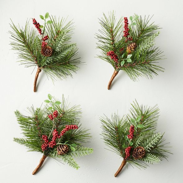 4pc Mini Faux Pine with Winterberries Plant Bundle Set - Hearth & Hand™ with Magnolia | Target