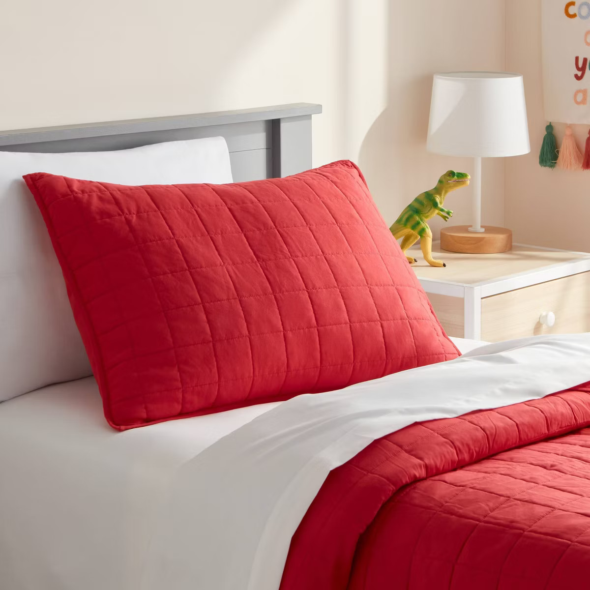 Standard Box Stitch Microfiber Kids' Quilt Sham Pillowcase Berry Red - Pillowfort™ | Target