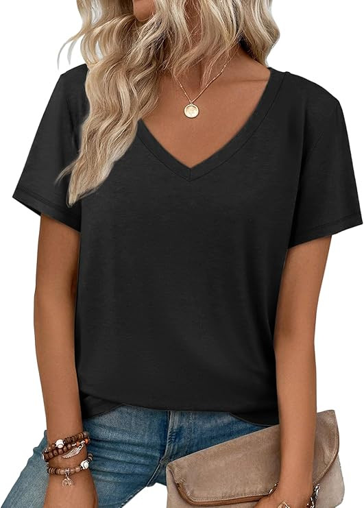 ATHMILE T Shirts Short Sleeve V Neck Tees for Women Fashion Tops Trendy Soft Casual Summer Clothe... | Amazon (US)