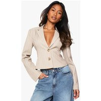 Womens Tailored Pinstripe Cinched Blazer - Beige - 12 | boohoo (US & Canada)