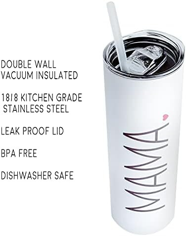 MAMA Tumbler with Lid & Straw - 18/8 Stainless Steel, Double Wall Vacuum Insulated - Travel Thermal  | Amazon (US)