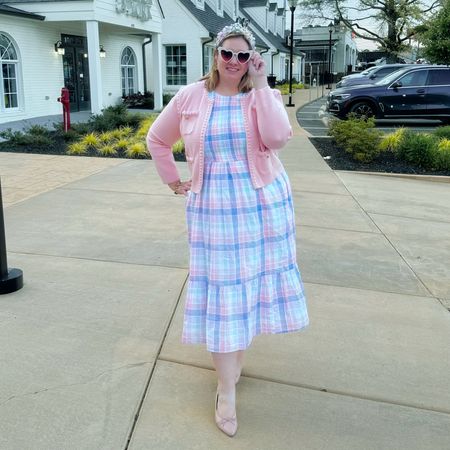 Dressing up this pretty pastel dress for a preppy office friendly look. My dress is J.Crew but my cardi is a lady jacket look for less 

#LTKplussize #LTKworkwear #LTKstyletip