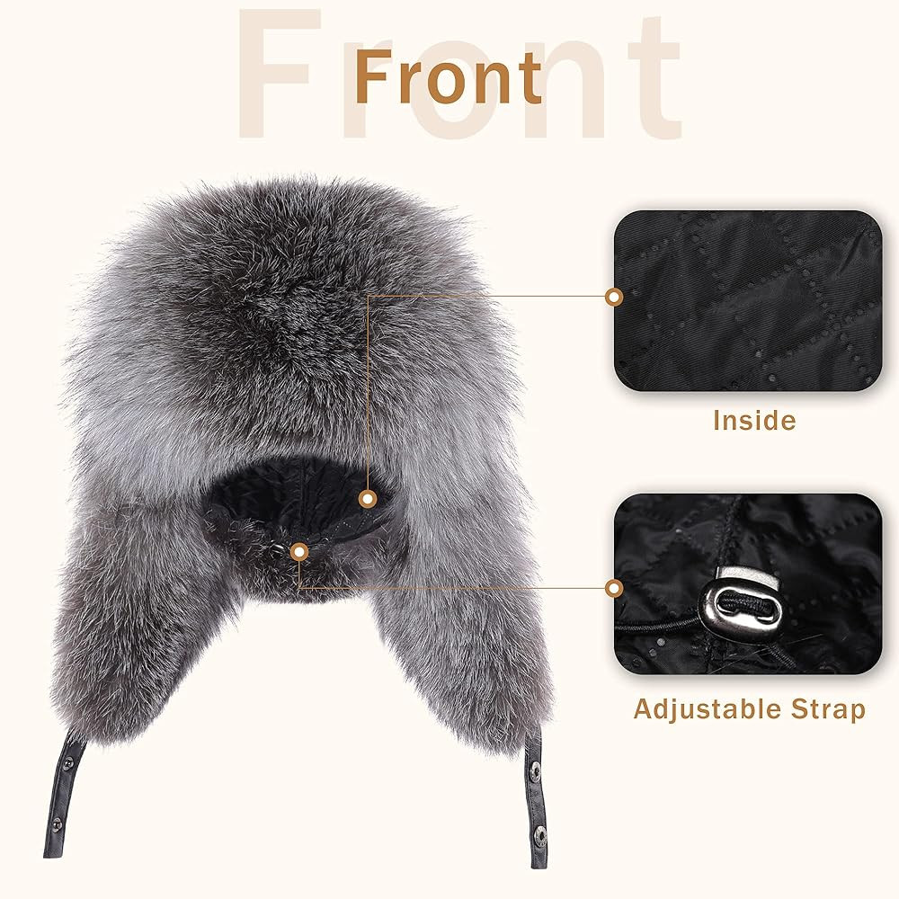 Fur Story Men's Fur Trapper Hat with Sheepskin Earflap Fox Fur Hat Winter Skiing Trooper Hat | Amazon (US)