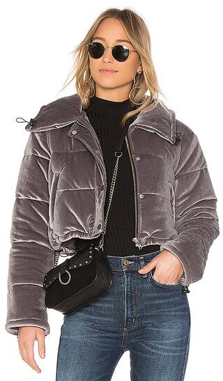 Lovers + Friends Dee Cropped Puffer in Dark Grey | Revolve Clothing