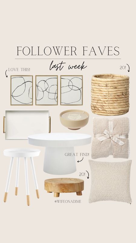 Follower favorites from last week! Love the neutral cozy vibe that came together!

Follower favorites, best sellers, top picks, favorite finds, decor finds, home finds, home decor, neutral decor, aesthetic decor, decor favorites, wall art, wall hangings, coiled planter, planter, teak, pedestal, wood tray, decorative tray, gold tray, round end table, end table, coffee table, round coffee table,  canvas art, throw blanket, cozy throws, barefoot dreams, candles, ceramic candles, throw pillow, boucle pillow

#LTKhome #LTKFind