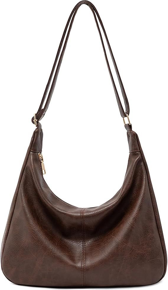 Hobo Bags for Women Foldable Vegan Leather Shoulder Handbag Slouchy Tote Crossbody Purses | Amazon (US)