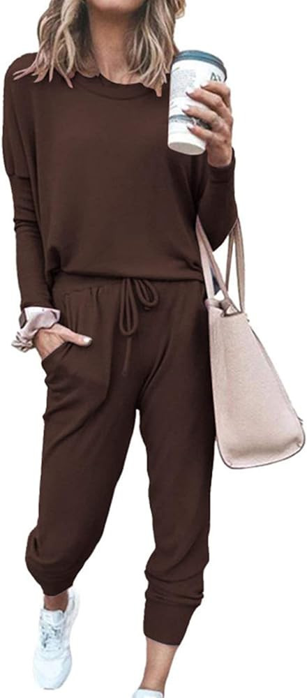 PRETTYGARDEN Women's 2023 Fall Two Piece Outfit Long Sleeve Crewneck Pullover Tops and Long Pants... | Amazon (US)