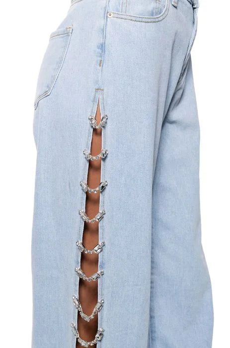 The Lexi Denim Rhinestone Cut Out Jean | Glitzy Bella