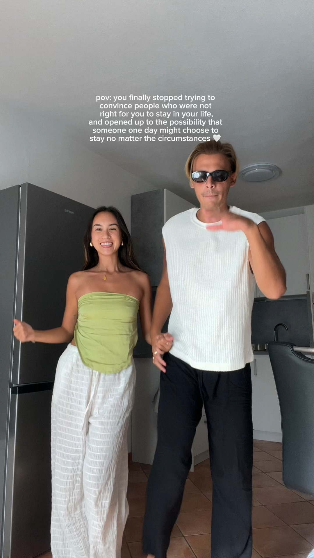 🤍 in love with my man - green backless satin top from GLE Bali, white textured smocking fabric harlee pant in milk from Elce Swim, gold drop earrings. J- white textured tank from Zara, loose black beach pants from Bali boutique 

#LTKeurope #LTKHoliday