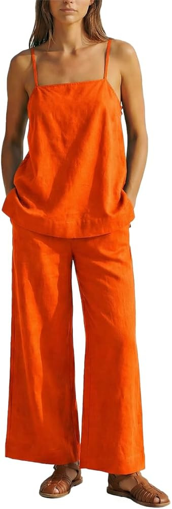MAKABO Women's Two Piece Beach Vacation Pant Set Summer, Comfy Travel Outfits Casual Tank Top Set... | Amazon (US)