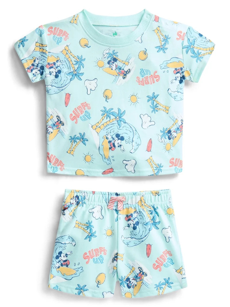Disney Mickey Mouse Baby Boys Allover Print Short Sleeve Tee and Shorts Set, 2-Piece, Sizes 0/3M-... | Walmart (US)