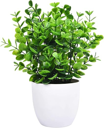 Shiny Flower Eucalyptus Potted Plant Green Faux Potted Plants Mini Artificial Plants in Pots for ... | Amazon (US)