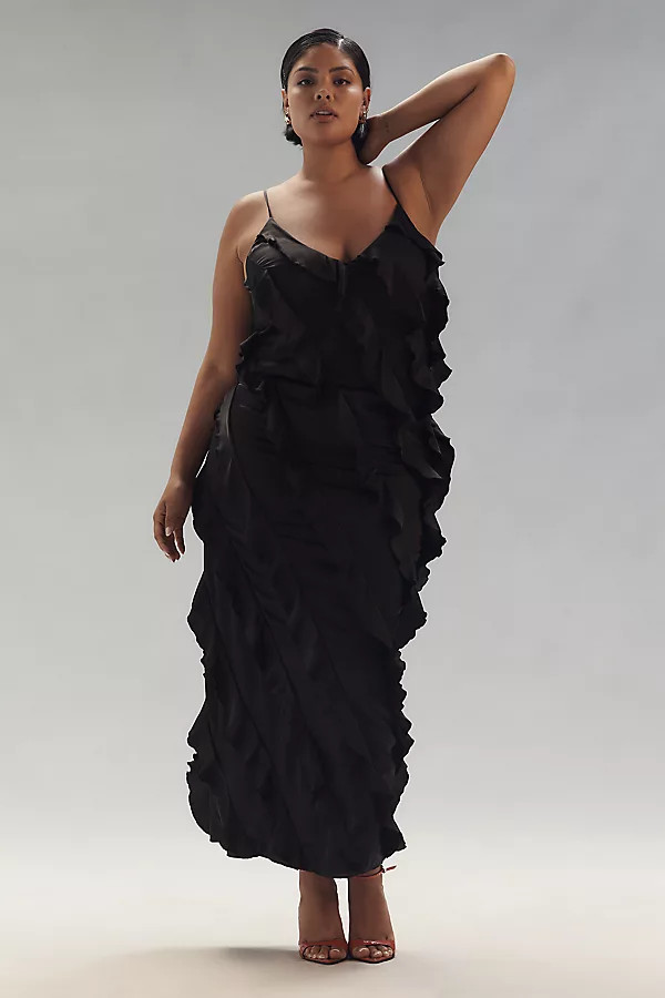 By Anthropologie Bias-Cut Ruffled Midi Dress | Anthropologie (US)