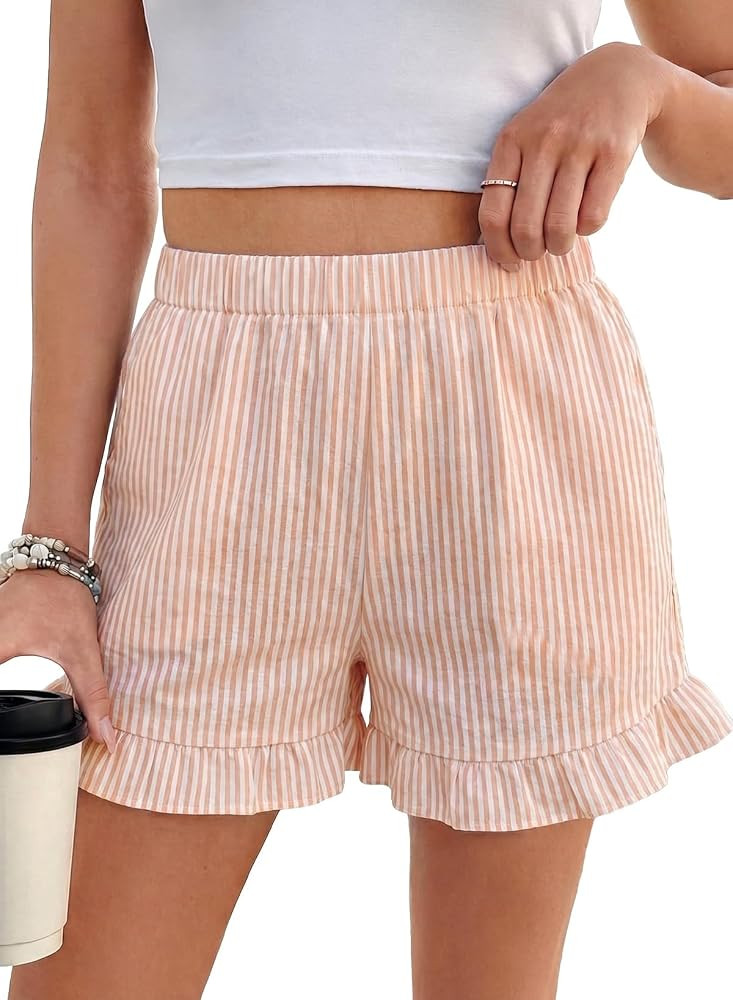 EVALESS Boxer Shorts for Women Plaid Pajama Ruffle Shorts Fashion 2026 Summer Beach Bottoms Loung... | Amazon (US)