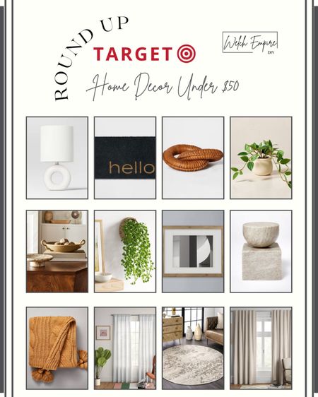 Design on a dime! Featuring 12 home decor finds under $50 from Target! Abstract ceramic lamp, hello doormat, rounds leather links, faux plant, marble pedestal bowl, wooden wall planter, thin gallery frame, modern marble figural beige, chunky throw blanket, sheer window curtain, nuLoom area rug, blackout window curtain panel. #Target #Targetdecor

#LTKunder50 #LTKhome #LTKstyletip