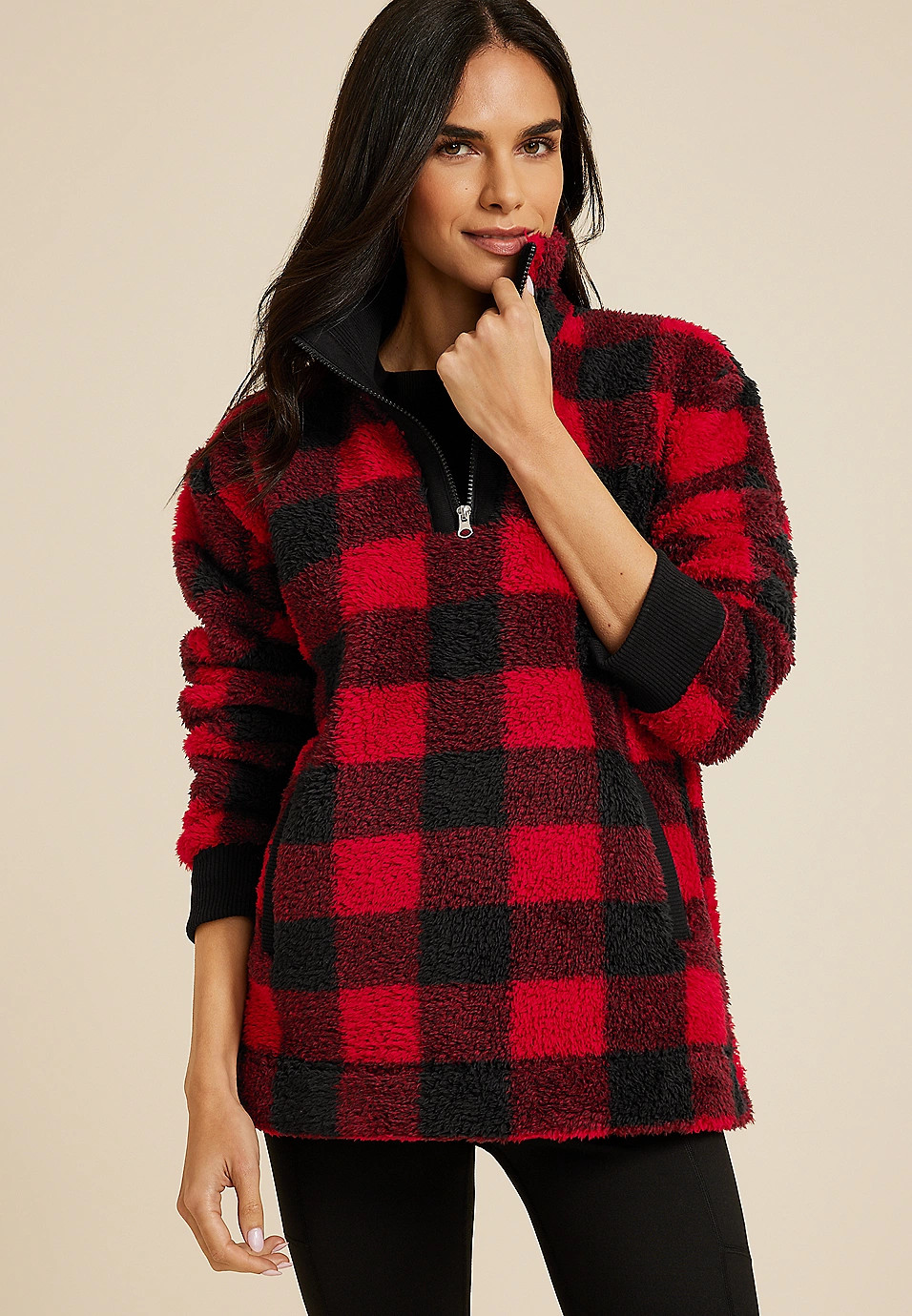 Sherpa Buffalo Plaid Pullover Sweatshirt | Maurices