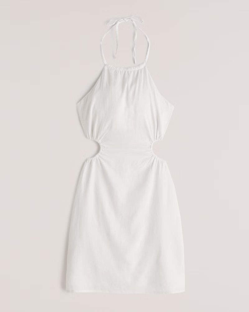 Halter Cutout Linen Mini Dress | Abercrombie & Fitch (US)